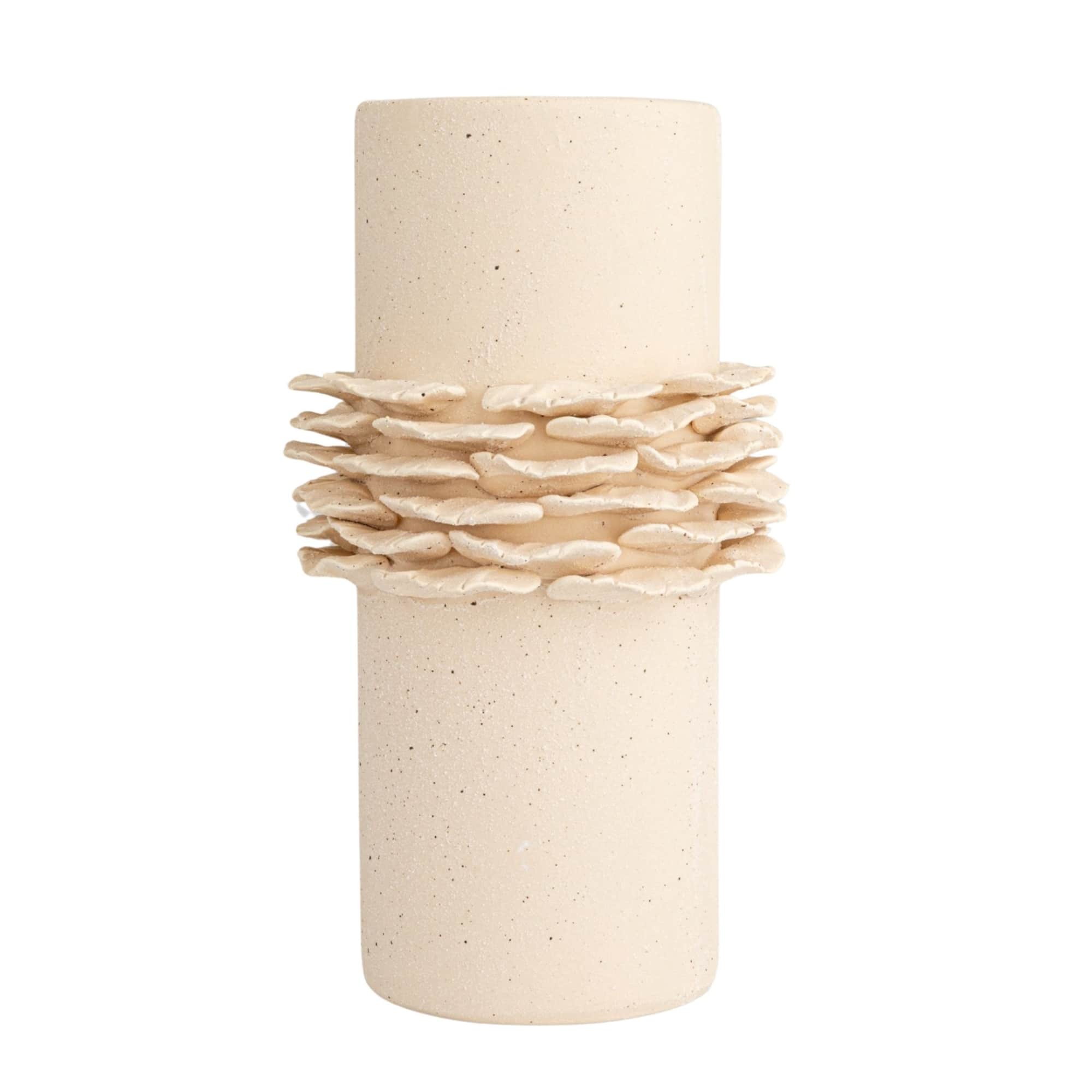 Hello Honey® 10" Matte Cream Ruffled Elegance Stoneware Vase